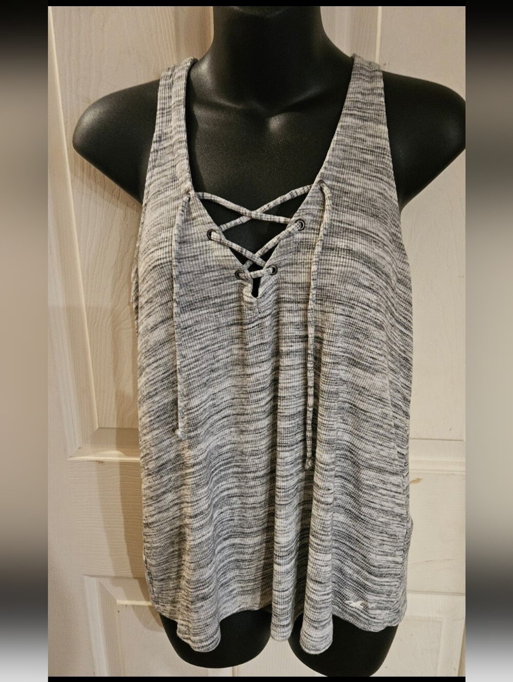 Hollister Gray Marled Lace-Up Tank Top